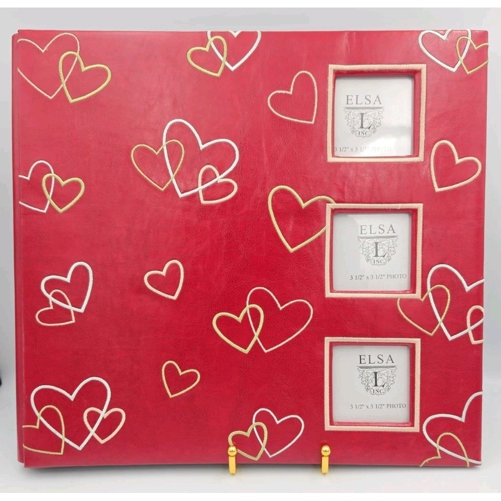 Beautiful Elsa L Inc Photo Album Red With Hearts 12x12 Slip In Sleeves 40 Pages